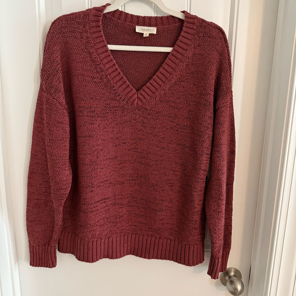 Haven Well Within Organic Cotton Blend V Neck Sweater Women’s Medium Brick Red